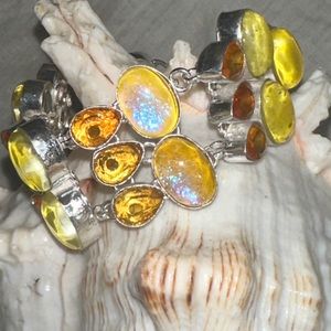 Sale * Triplet Opal Fire + Citrine dainty multi-gem cuff bracelet